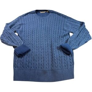 Paradise Collection Mens Cable‎ Knit Sweater Blue Cotton Long Sleeve Pullover M